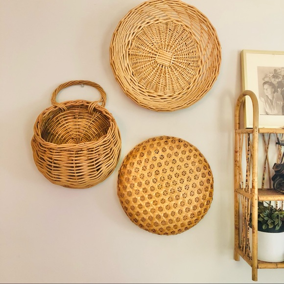 Vintage Wicker Rattan Wall Pocket Basket Boho - Picture 6 of 6